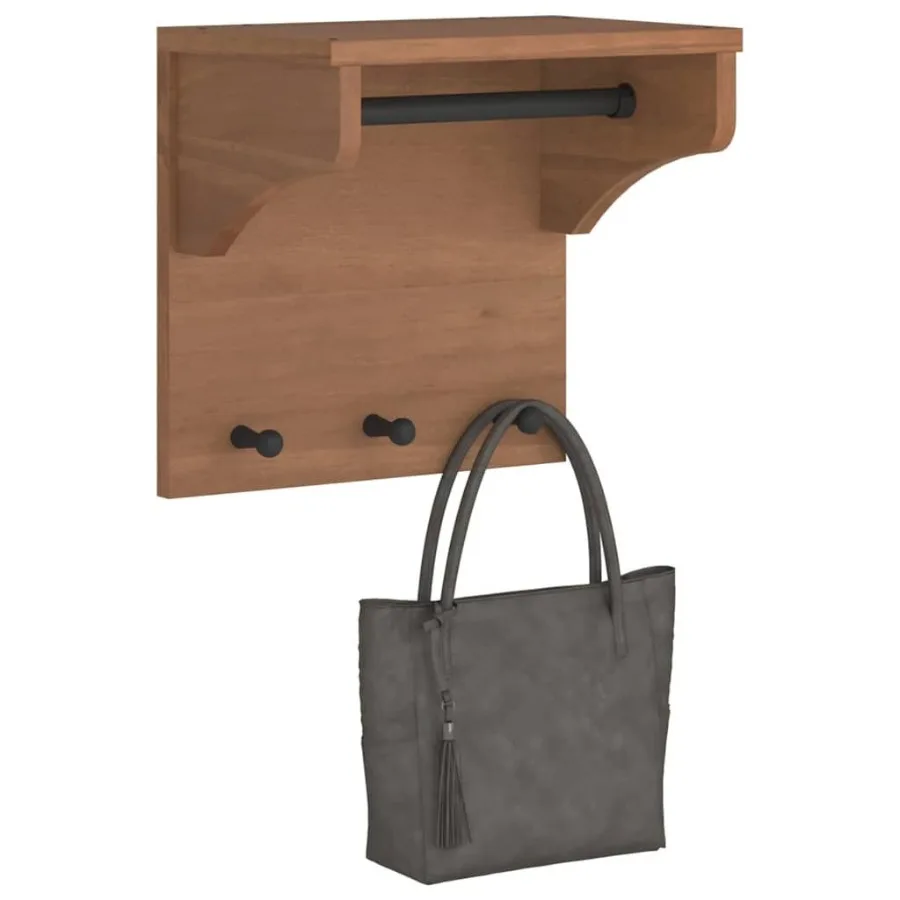 

Wallmounted Coat Rack Walnut Solid pinewood 16.9 x 11.8 x 16.5 in