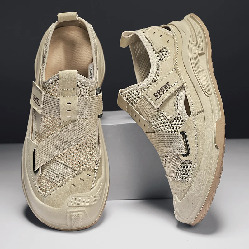 

Men's Summer Breathable Anti-Odor Sandals Beach Shoes Outdoor Sports Hiking Mountain Climbing Shoes Slip-On Rubber Outsole