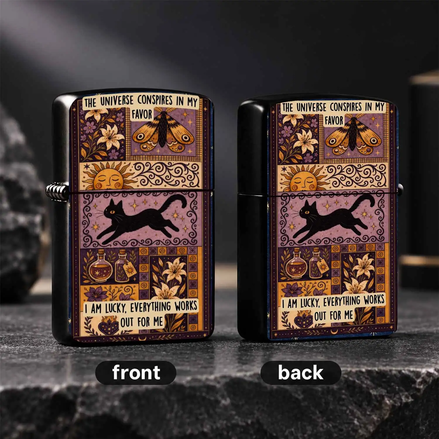 Retro Mystical Universe Blessing Themed Lighter,Starry Sun Moth Floral Pattern Design, Portable Delicate All-Scene Accessory, Positive Lucky Affirmation Decor, Ideal Gift For Friends Family For Daily Use, A Humorous And Interesting Lighter