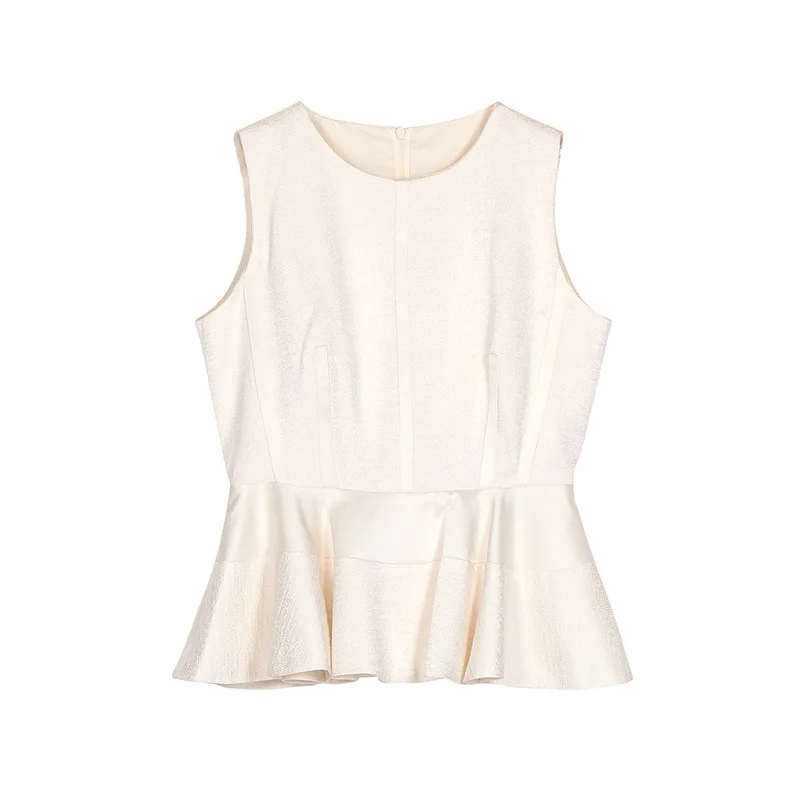 Women French Elegant Fashionable Apricot Suit Sleeveless Waist Top+ Skirt Simple Versatile Office Lady Vintage Two-piece Set