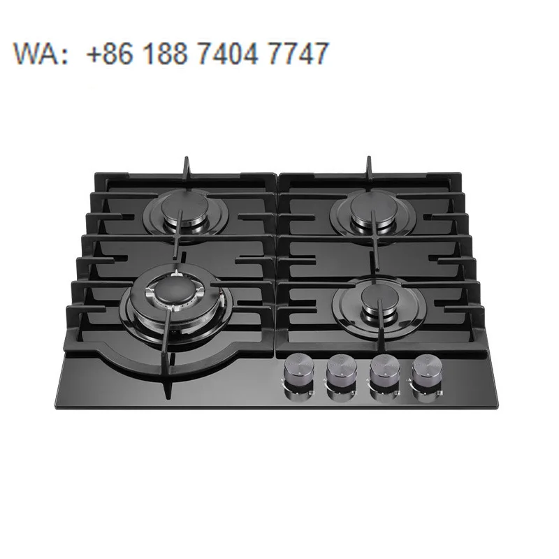4 Burner Built-in Gas Hob Tempered Glass Top LPG Natural Gas Cooktop with Cast Iron Pan Support OEM ODM