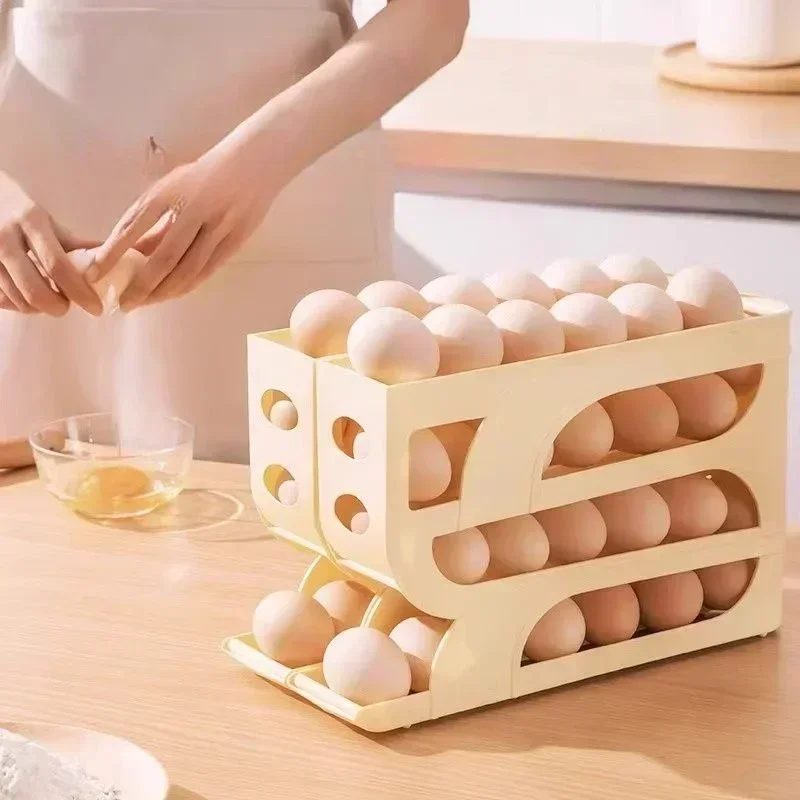 

4 Tier Egg Holder for Fridge,Automatic Rolling Egg Storage Box Refrigerator Egg Dspenser,Save Space Egg Organizer Rack