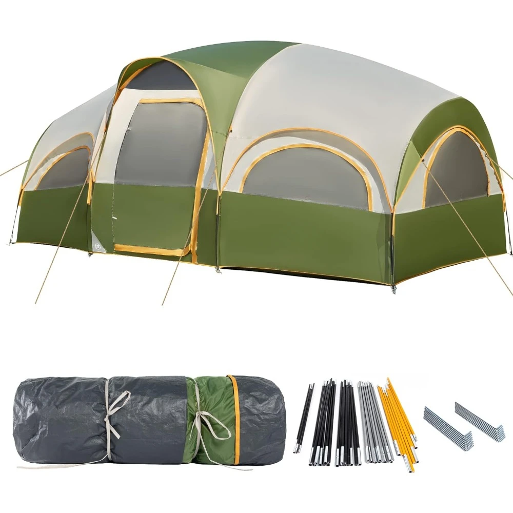 

8Person Tent for Camping,Waterproof Windproof Tent with Rainfly,Divided Curtain Design for Privacy Space,Portable with Carry Bag