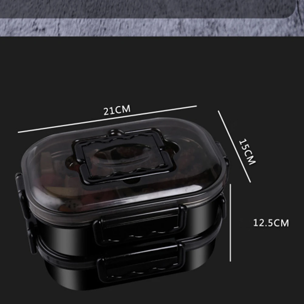 

1pc Stainless Steel Monolayer Lunch Box Portable Bento Container Food Storage Sealed Food Carrier (Black)