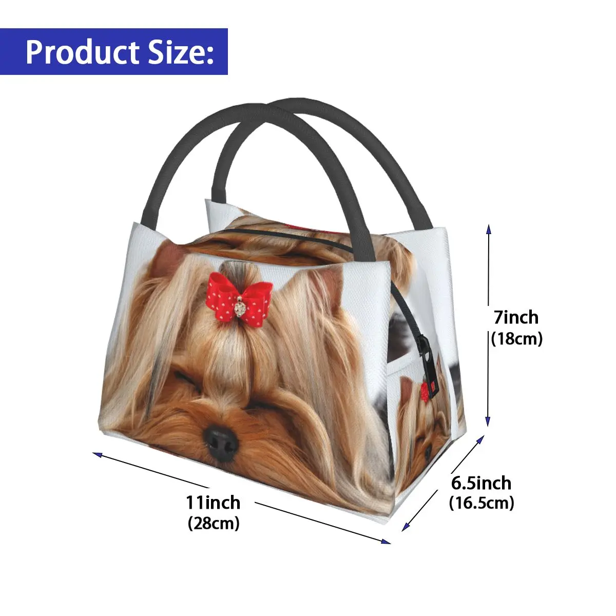 Yorkshire Terrier Dog With Closed Eyes Lunch Bag Animals Casual Lunch Box Office Thermal Tote Handbags Print Cooler Bag