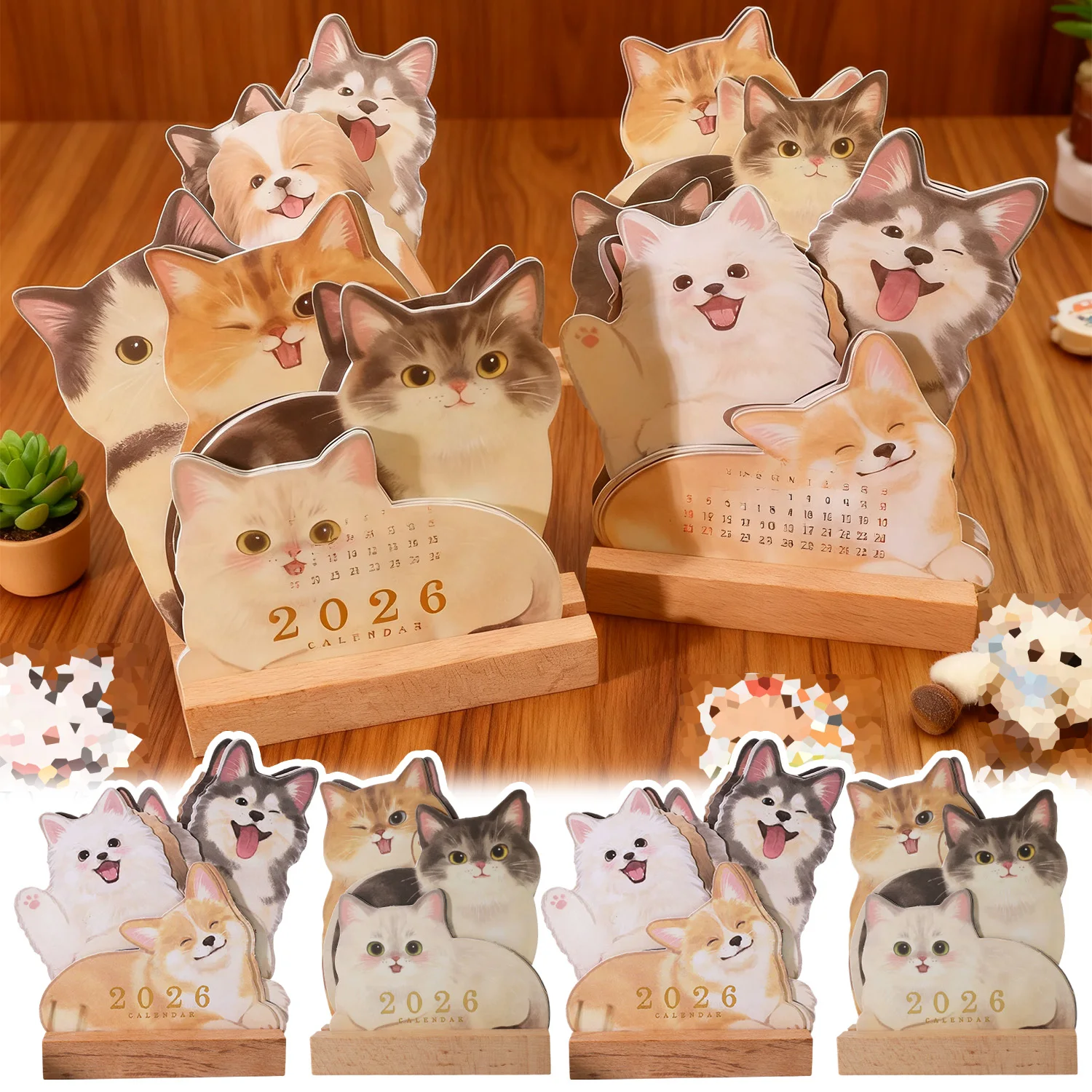 

New 2026 Cartoon Cat Dog Desk Calendar Daily Month Yearly Use Table Decorations Delicate Standing Desktop Calendars Home Office