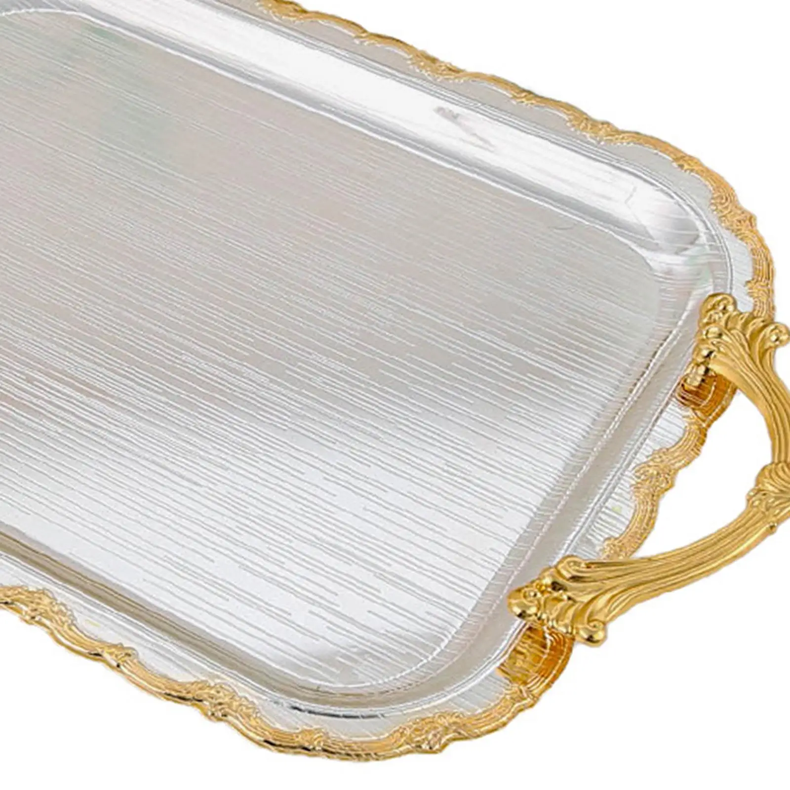 Vintage Metal Serving Tray Embossed Decorative Tray with Handles for Jewelry Perfume Organizer Home