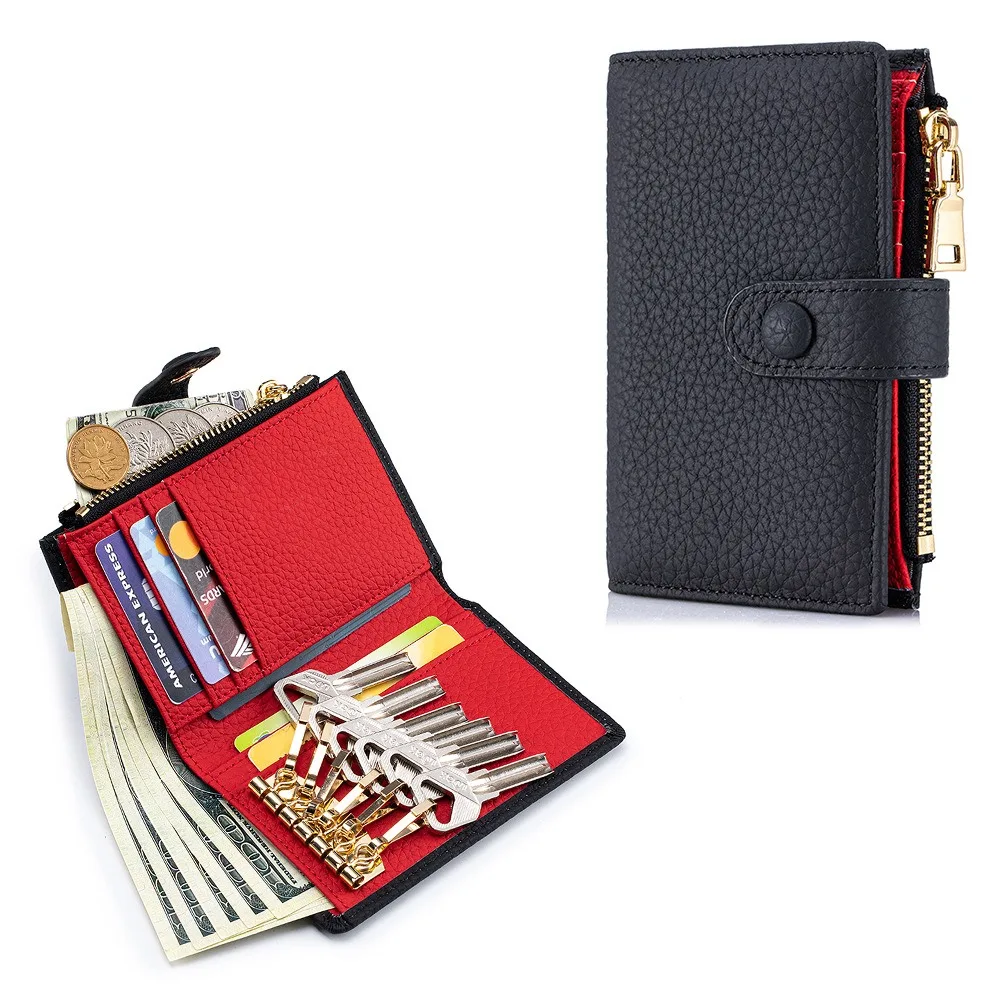 

Складной женский кошелек 3-в-1 из натуральной кожи — брелок с карманом для купюр на молнии и маленькие кошельки с несколькими отделениями для карт