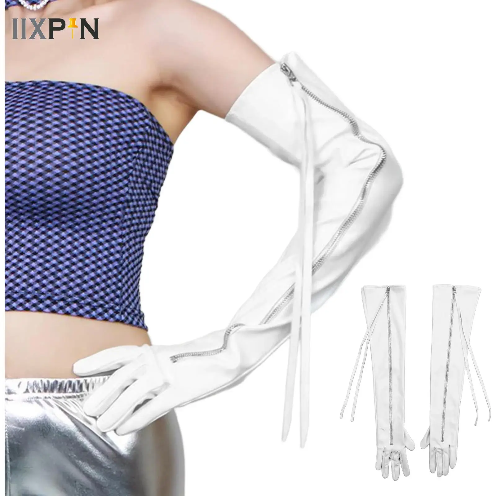 

Women's Long PU Leather Gloves Female Zipper Tassels Design Full Fingers Gloves Autumn Winter Fashion Warm Mitten for Nightclub