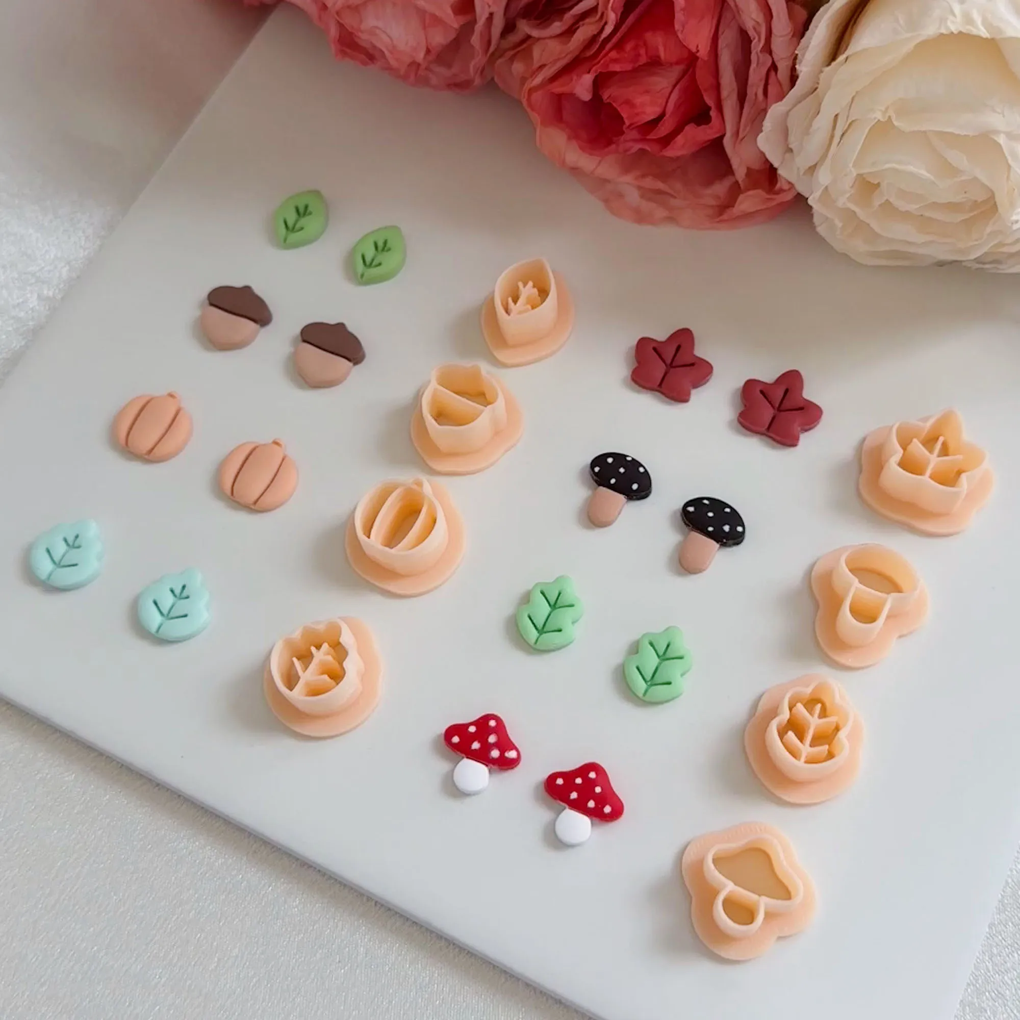 1Pc Mini Leaf/Hazelnut/Mushroom/Pumpkin/maple leaves Shaped Polymer Clay Cutters For DIY Earrings Stud Makings image 6