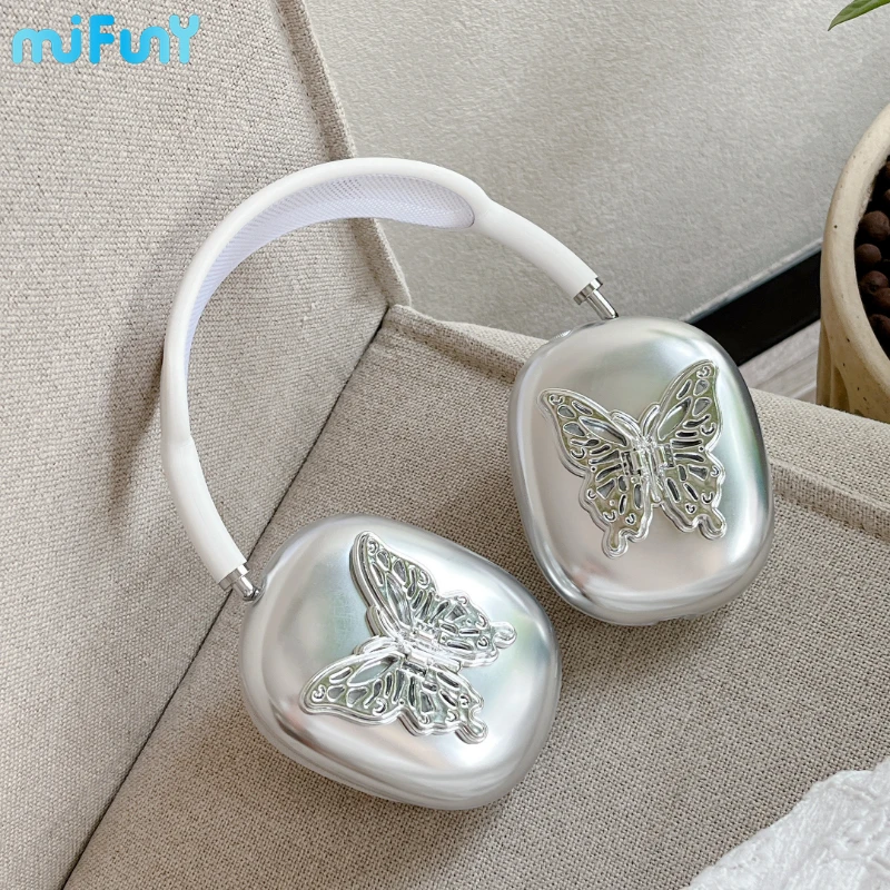 

Original Butterfly Airpods Max Case Cover Earphone Plating Silvery Protector Adapted To Airpods Max Earphone Accessorie Y2K Gift