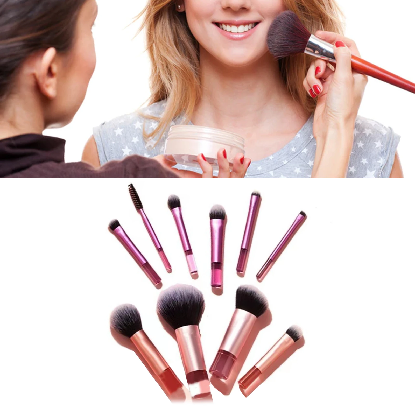 

Mini Makeup Brush Set 10PCS Portable Travel Cosmetic Brushes Kit for Convenient Makeup Tools