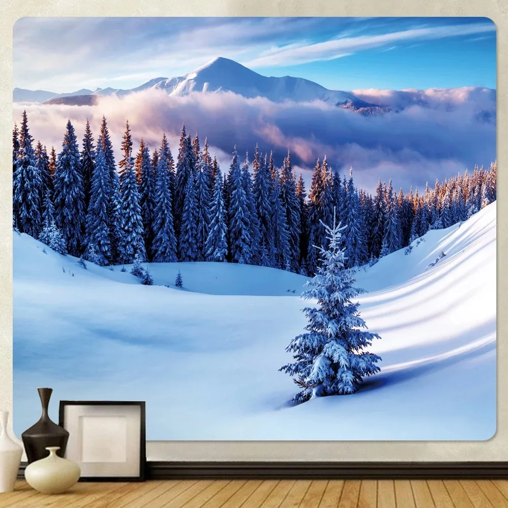 

Christmas Snow Scene Hippie Psychedelic Christmas Tree Bohemian Polyester Tapestry Wall Hanging for Living Room Bedroom Dorm