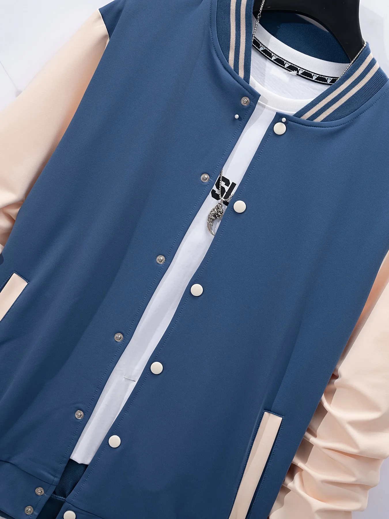 Polyester Men's Casual Baseball Jacket & Pants Set - Color Block, Button-Up with Belt Detail for Spring/Fall