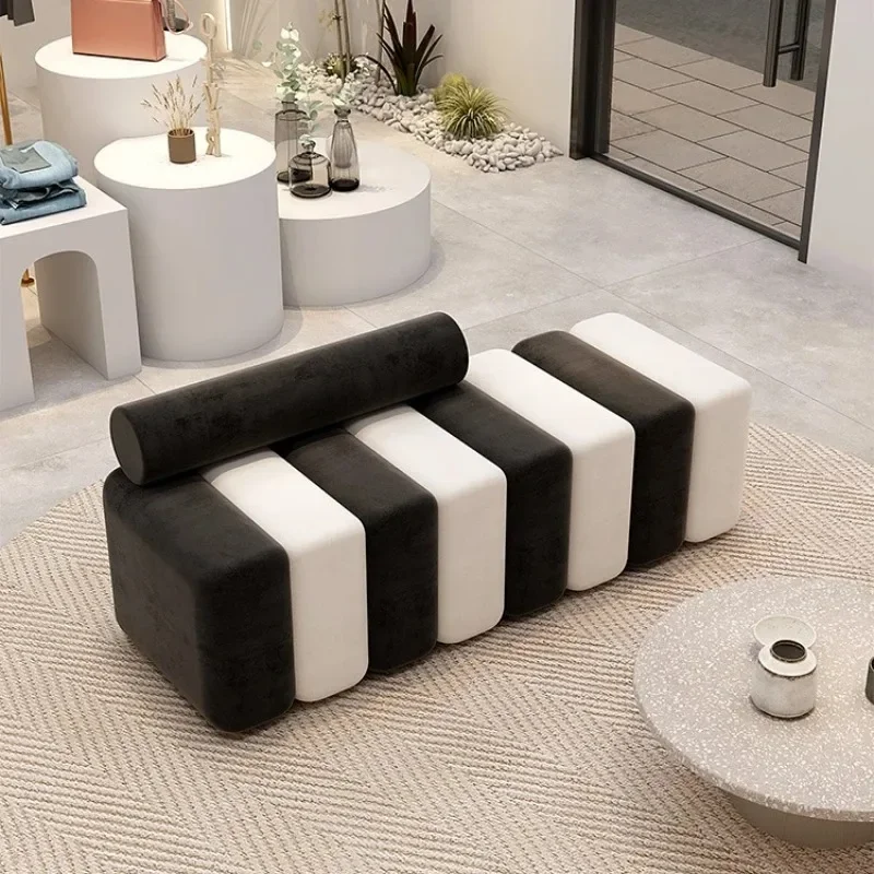 Resting area, end of bed, long sofa stool, beauty salon, modern creative reception, clothing, hat chair, light luxury fabric