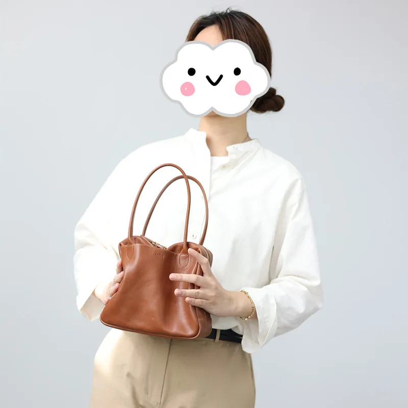 Women Casual Style Handbag Luxury Genuine Leather Small Size Zipper Tote Portable And Practical Soft Square Bags