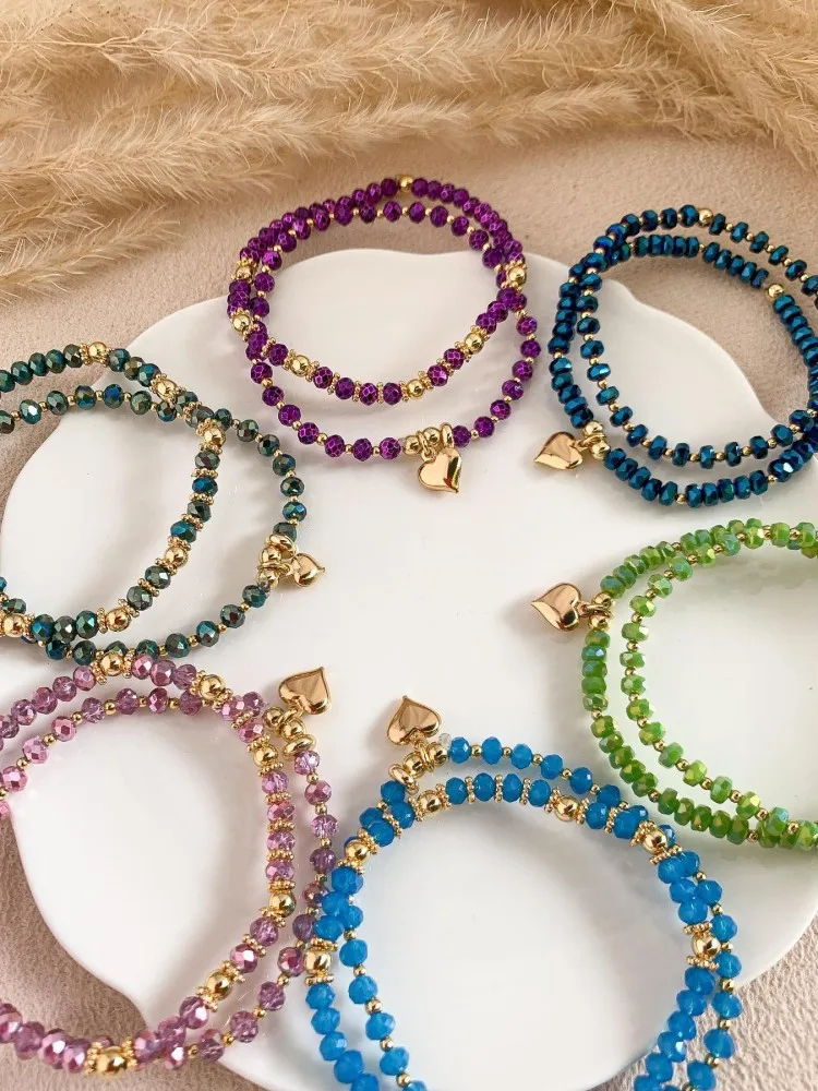 KKBEAD Heart Charm Bracelet 2024 New Jewelry for Women Gifts Crystal Beaded Pulseras Hight Quality Gold Plated Beads Bracelet