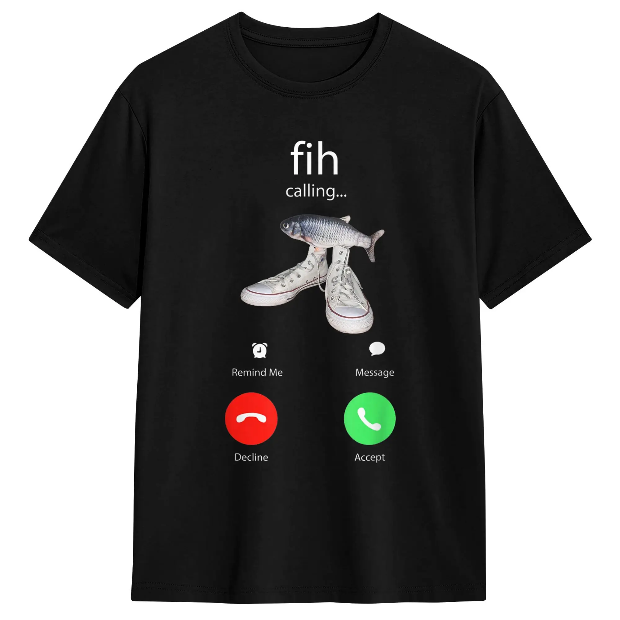 Funny Fish Fih with Shoes is Calling Trendy T Shirts Men's  Cotton Funny T-Shirts O Neck  Tees Short Sleeve Tops Plus Size