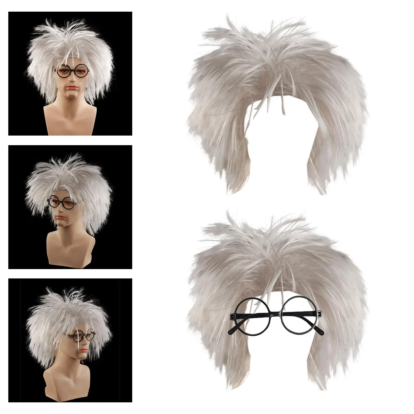 Old Man Wig Costume Accessories Dressing up Punk Crazy Physicist Wig Teens