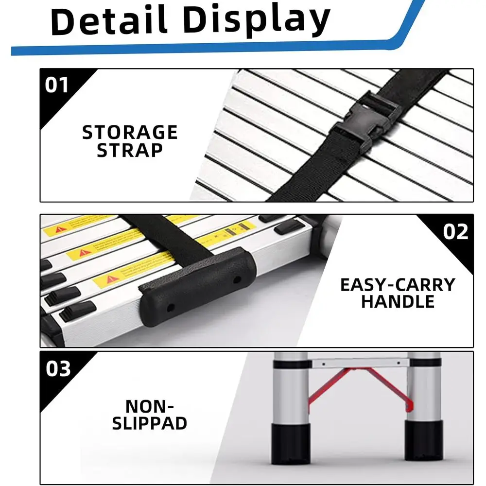 12,5FT Extensão Dobrável Escaleras Compact Dealuminio para Trabajo Escada Expansível Retrátil, 330lbs Max Capaci