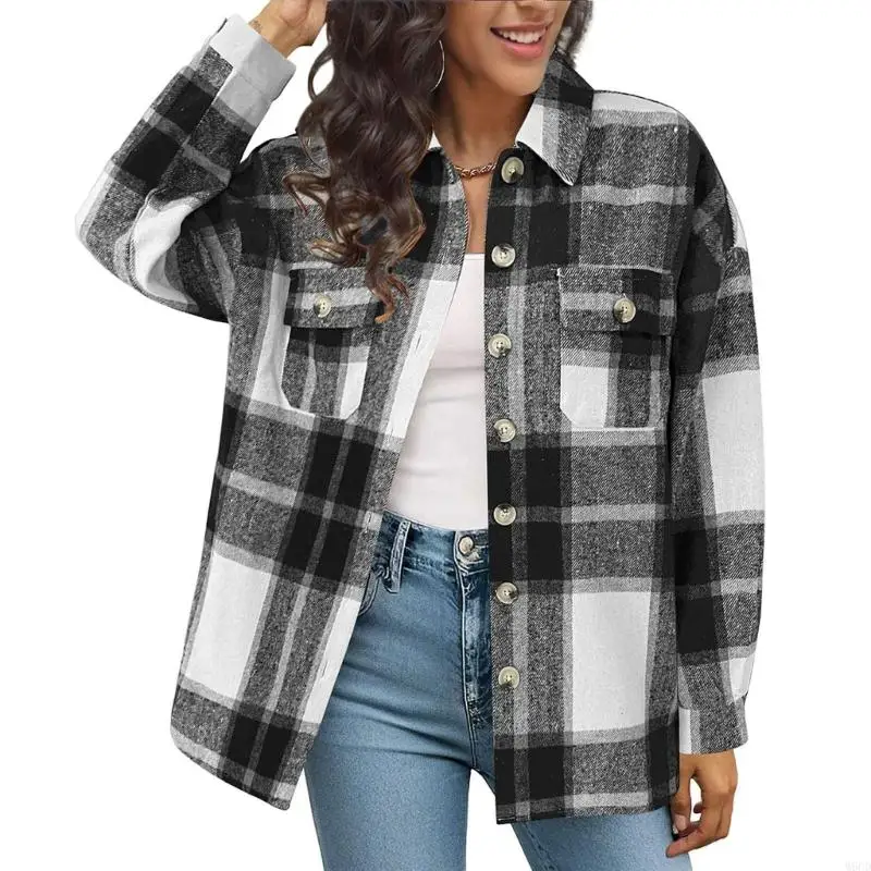 M6CD dames vallen outfits modkleding s flanel button down shirts jassen met mouwen naar beneden