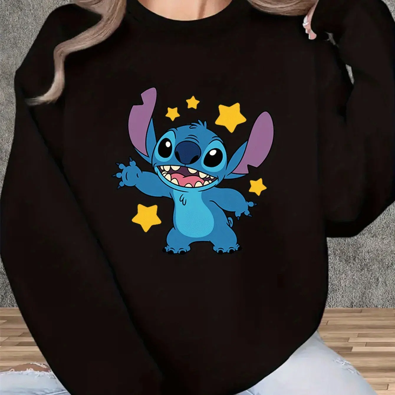 

Disney Stitch Pattern Pullover Sweater Fashion Oversized Unisex Crew Neck Sweater Autumn and Winter Fleece Casual Street Wear