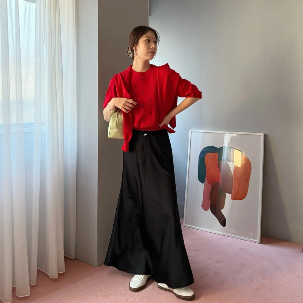 

Женская модная шелковая юбка Torowee с высокой талией, атласная, с эластичным поясом, однотонная, с принтом, H-образного силуэта, весна 2026