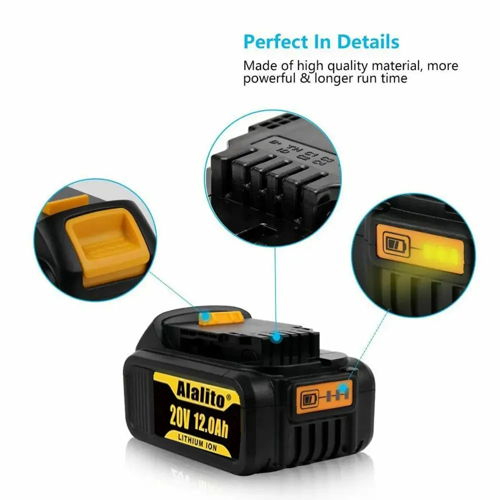 For Dewalt 20V Battery 12.0Ah Replacement Battery For Dewalt DCB200 Rechargeable Battery DCB206 DCB207 DCB204 Power Tool