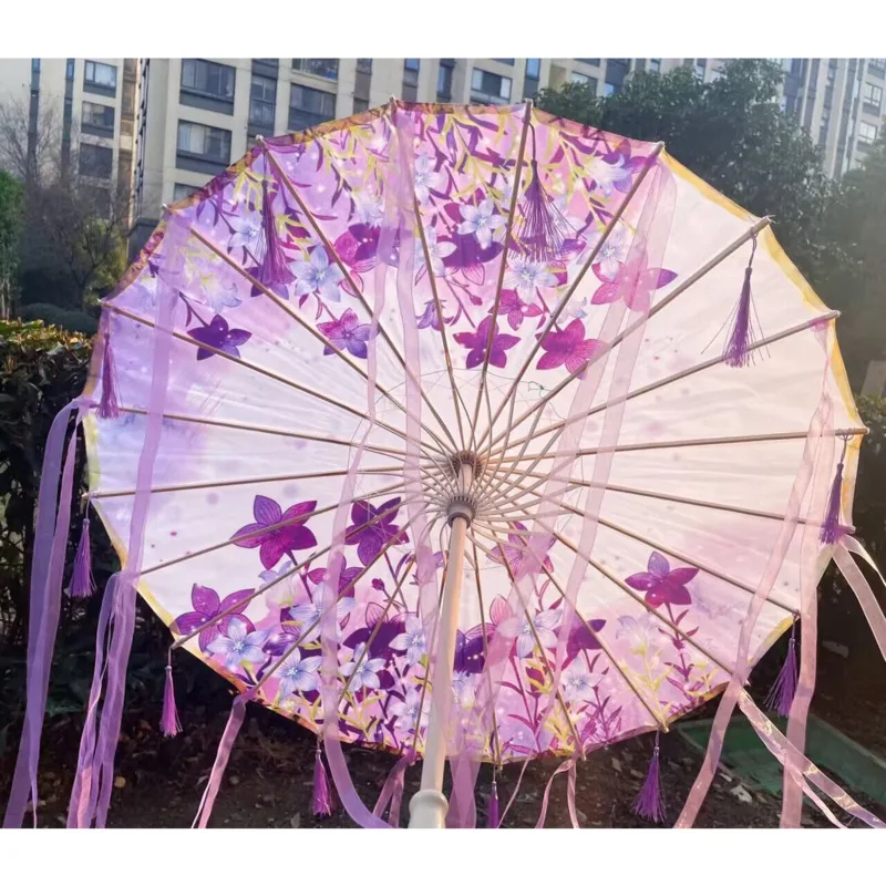 Hanfu Tassel Purple Lavender Anime Umbrella Windproof For Beach Dance Cosplay OilPaper Umbrella Parasol El Principito