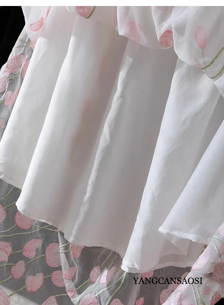 Beautiful Heavy Industry Embroidery 80% Natural Mulberry Silk Non Splicing Elastic Waist Large Swinging Elegant Skirt