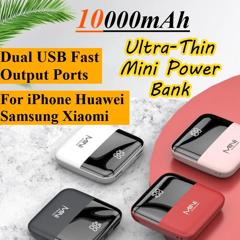 

10000mAh Ultra-Thin Mini Power Bank Large-capacity Pocket Portable Charge Dual USB External Battery for iPhone Samsung Huawei
