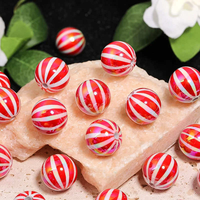 

DIY Jewelry Findings AB Style Red White Christmas Style Round Watermelon Acrylic Beads Fit Bracelet Necklace Pen DIY 100pcs 16mm