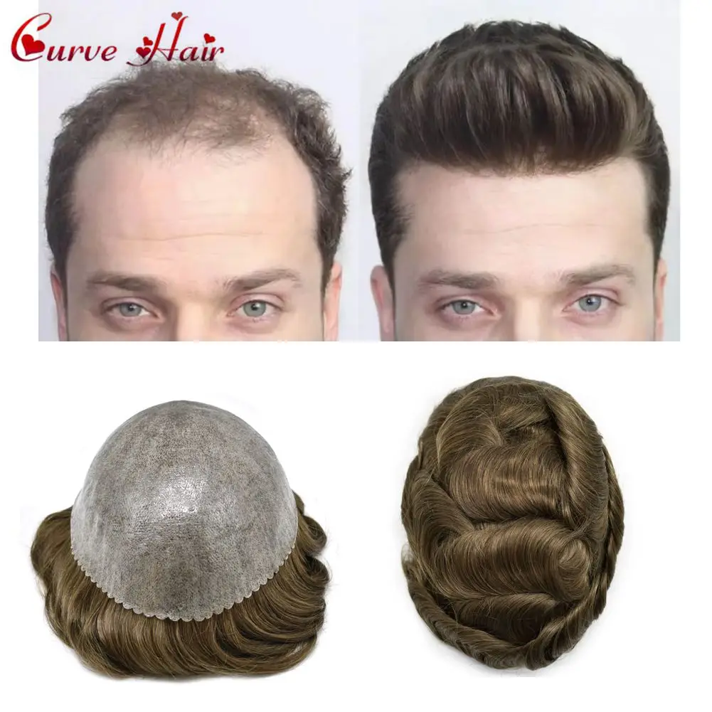 

PU Wigs For Men Toupee Human Hair Replacement System 0.10mm Poly Male Hair Capillary Prosthesis Injected Poly Hairpiece for Man