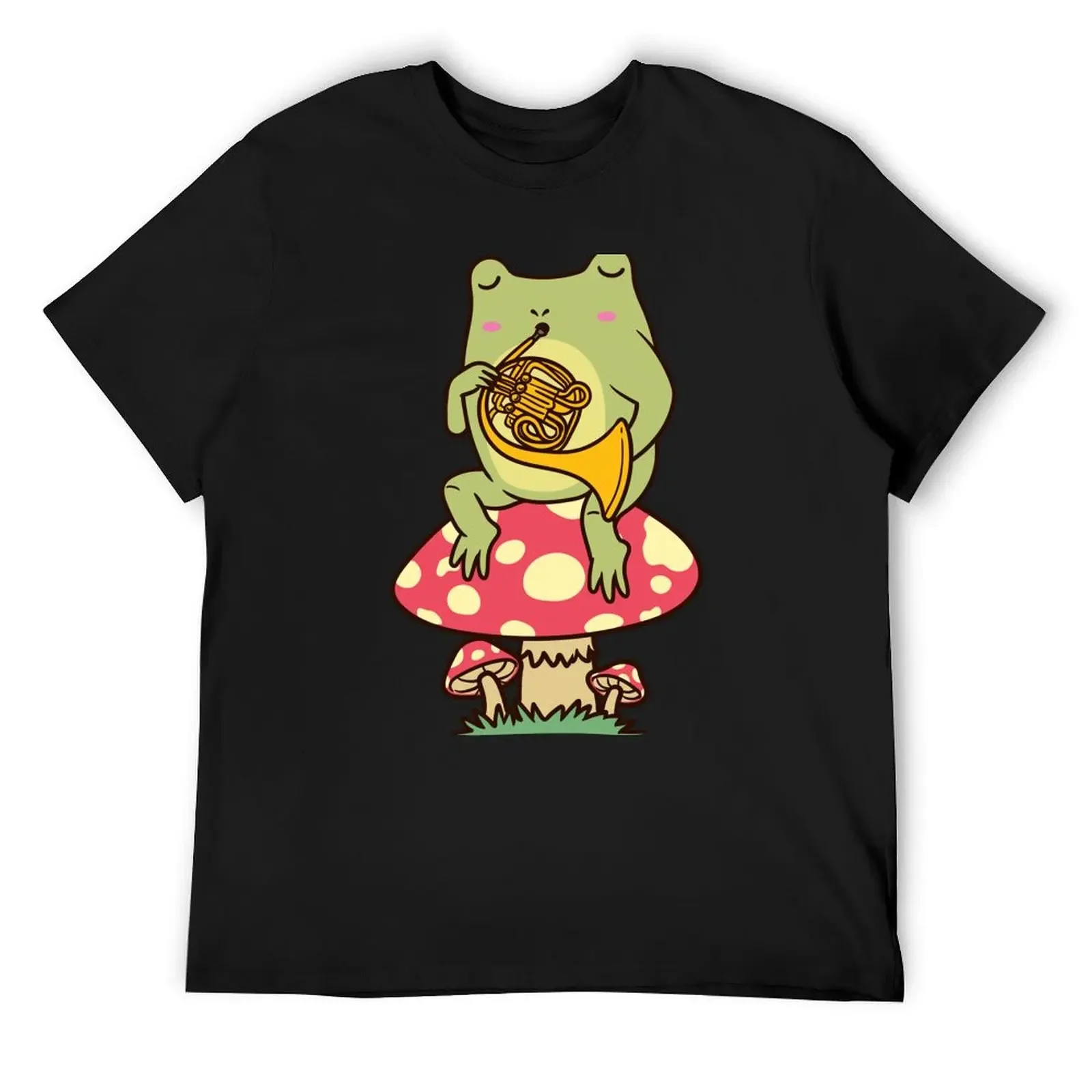 Frog On Mushroom French Horn Player Hornist T-Shirt kawaii clothes Blouse designer shirts customizeds mens plain t shirts