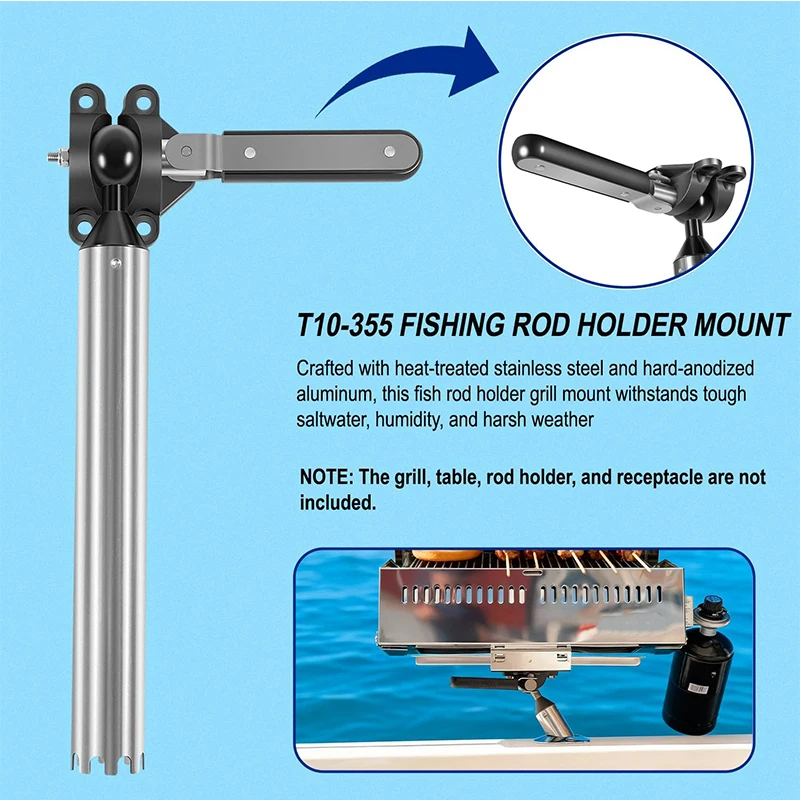 All-Angle Adjustable Fish Rod Holder Grill Mount Mounted,for Magma All Rectangular Grills,Fit 9"x12" Grill,for Fishing Boat BBQs view 4
