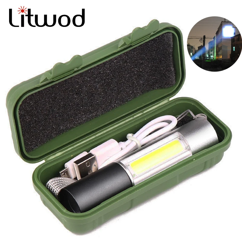 

Builld-in 14500 LED Flashlight ZOOM Mini Torch Portable Working lamp USB Rechargeable Battery Outdoor Camping XPE+COB light