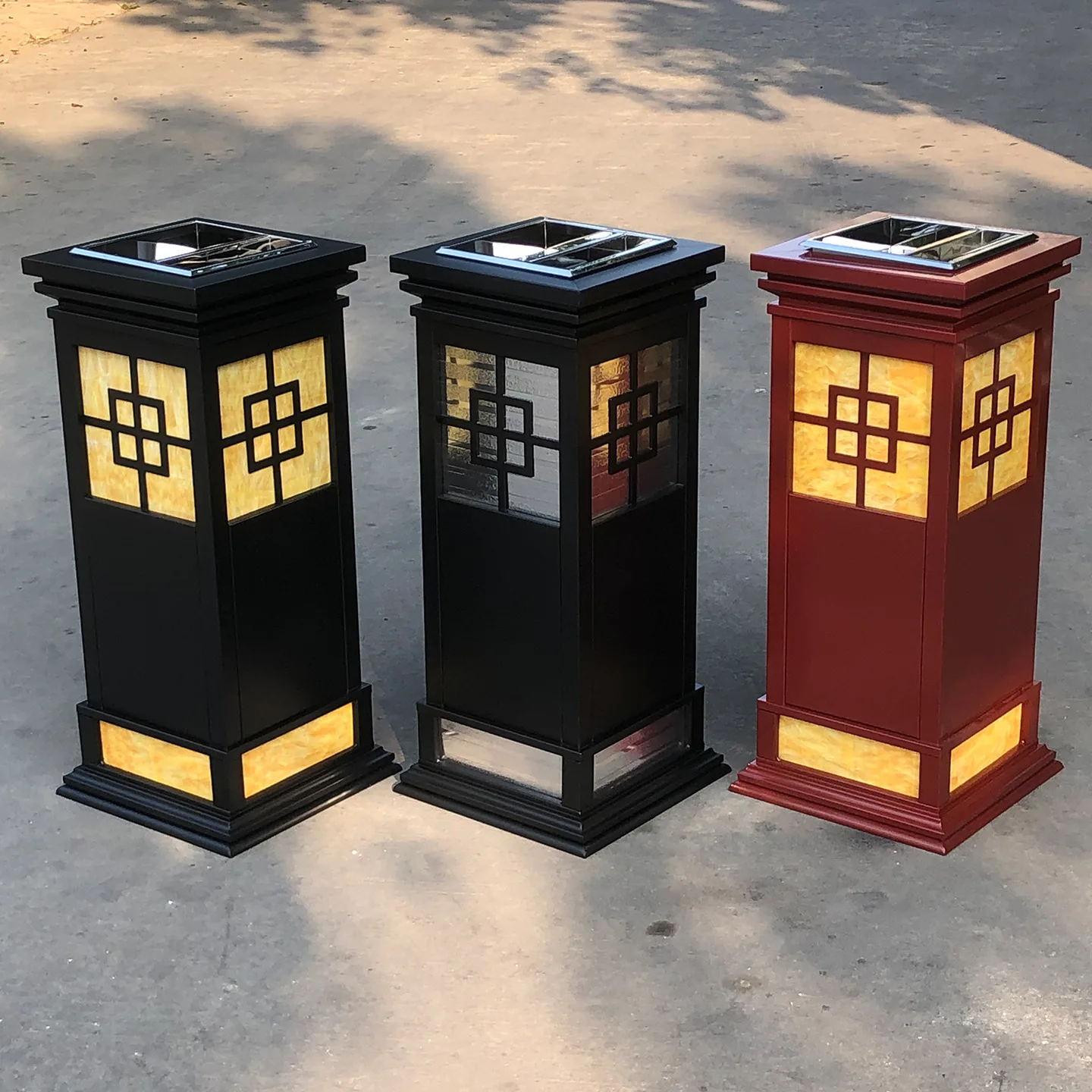 Antique ashtray trash can square Chinese vertical fruit leather box hotel lobby elevator entrance corridor