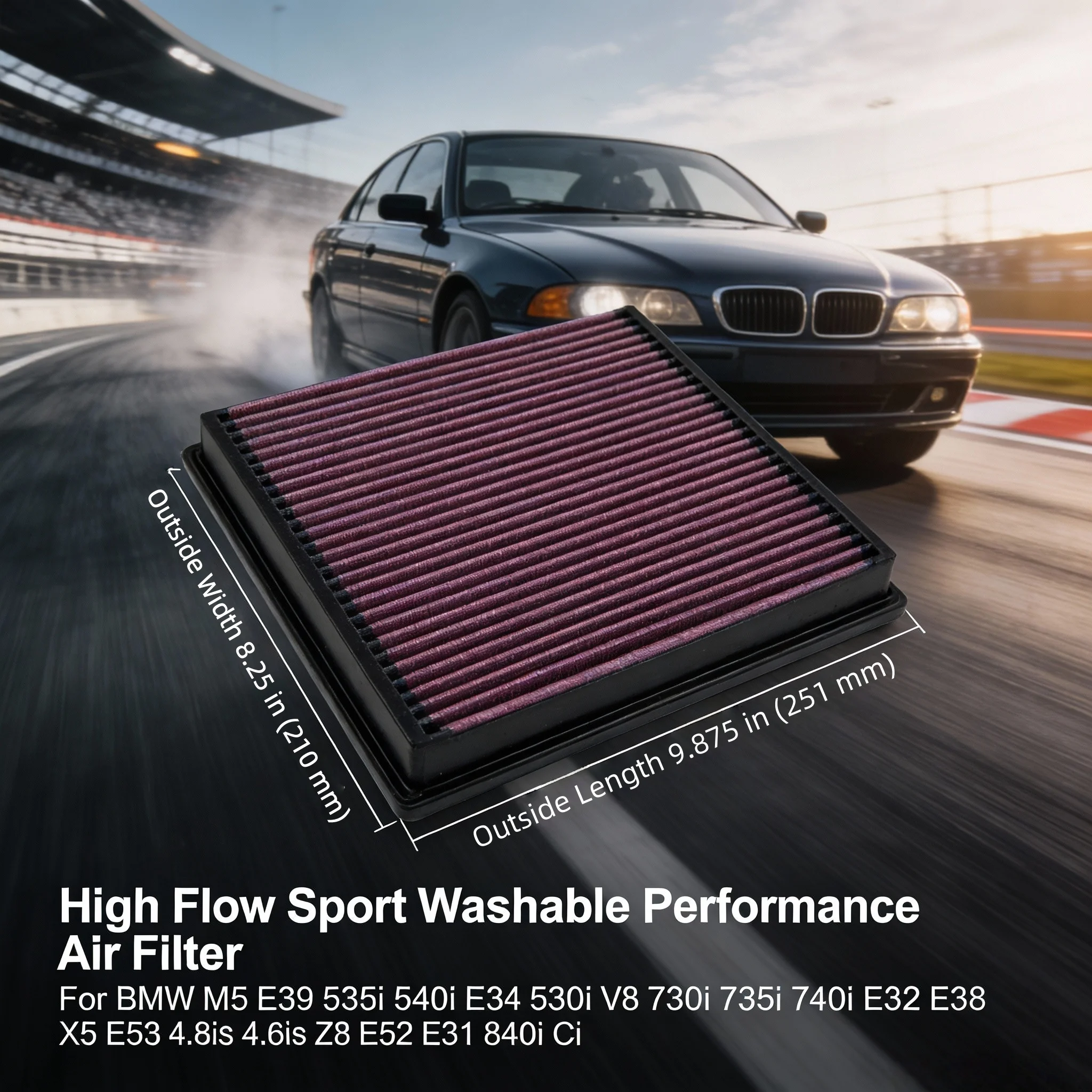 

Для BMW M5 E39 535i 540i E34 530i V8 730i 735i 740i E32 E38 X5 E53 4.8is 4.6is Z8 E52 E31 840i Ci Моющийся воздушный фильтр с высоким расходом