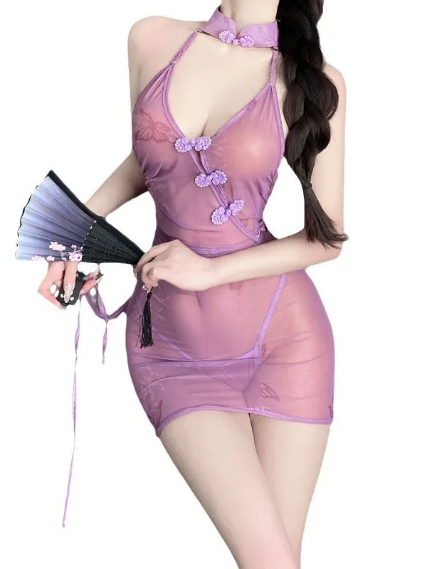 여성용 섹시 고대 스타일 나비 사랑 꽃 원근법 치파오 엉덩이 묶음 오프 숄더 랩 엉덩이 원피스 R9L0
