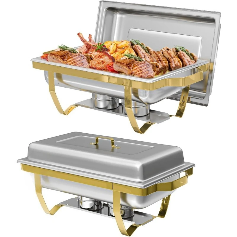 

Chafing Dish Buffet Sets of 2, 8QT Stainless Steel Rectangular Chafers and Buffet Warmer Sets for Catering