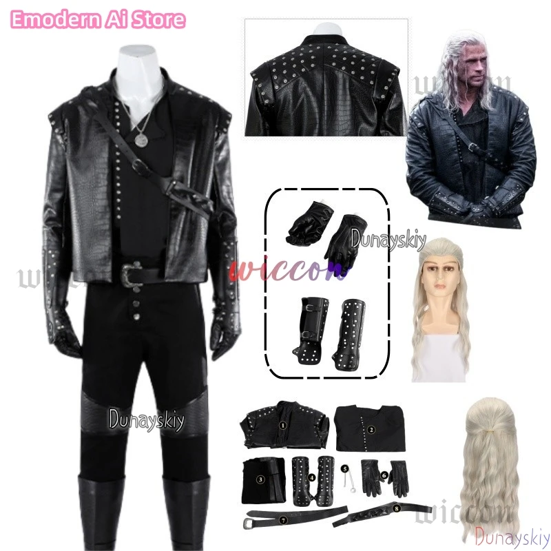 

Witcher 5 Geralt Cosplay Costume Full Set Uniform Coat Props Accessories For Men Halloween Carnival Party Game Role Play Outfits