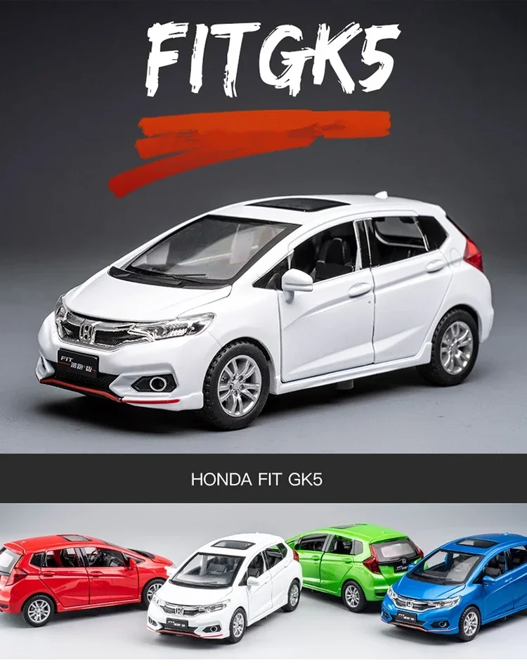 1:32 HONDA Fit GK5 Model mobil sport, mobil mainan logam paduan Model Diecast, koleksi simulasi suara dan lampu hadiah