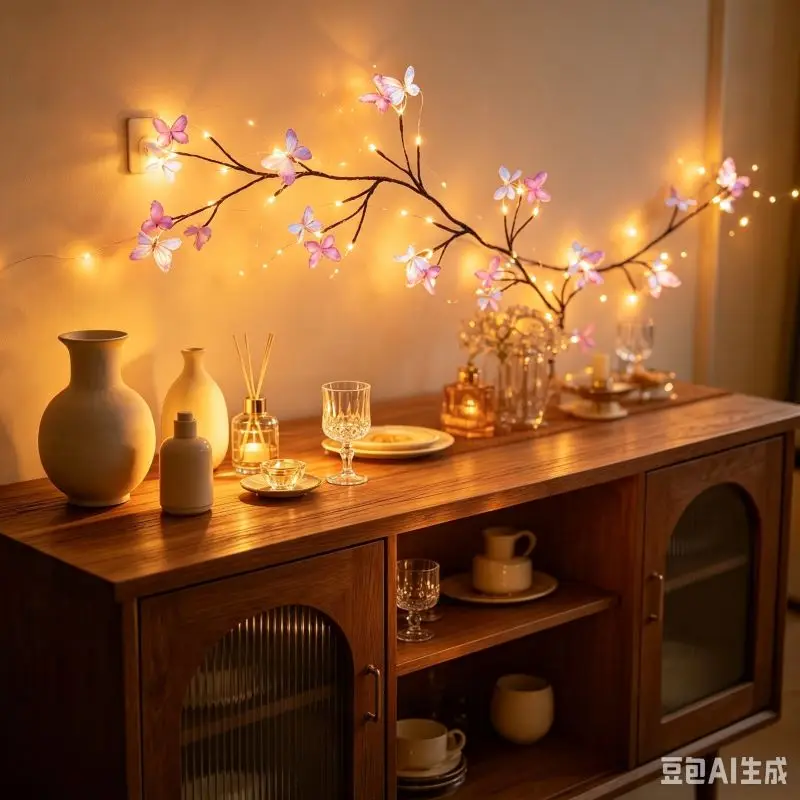 LED Flower Butterfly Branch Lamp USB Powered Decorative Tree Light for Bedroom Home Festival Party