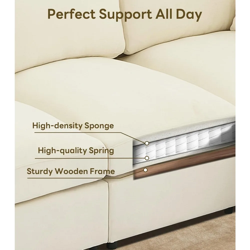 Трансформируемый 85 Г-образный секционный диван, диван Chenille Cloud с пуфиком, 4-местная мебель для гостиной - бежевый