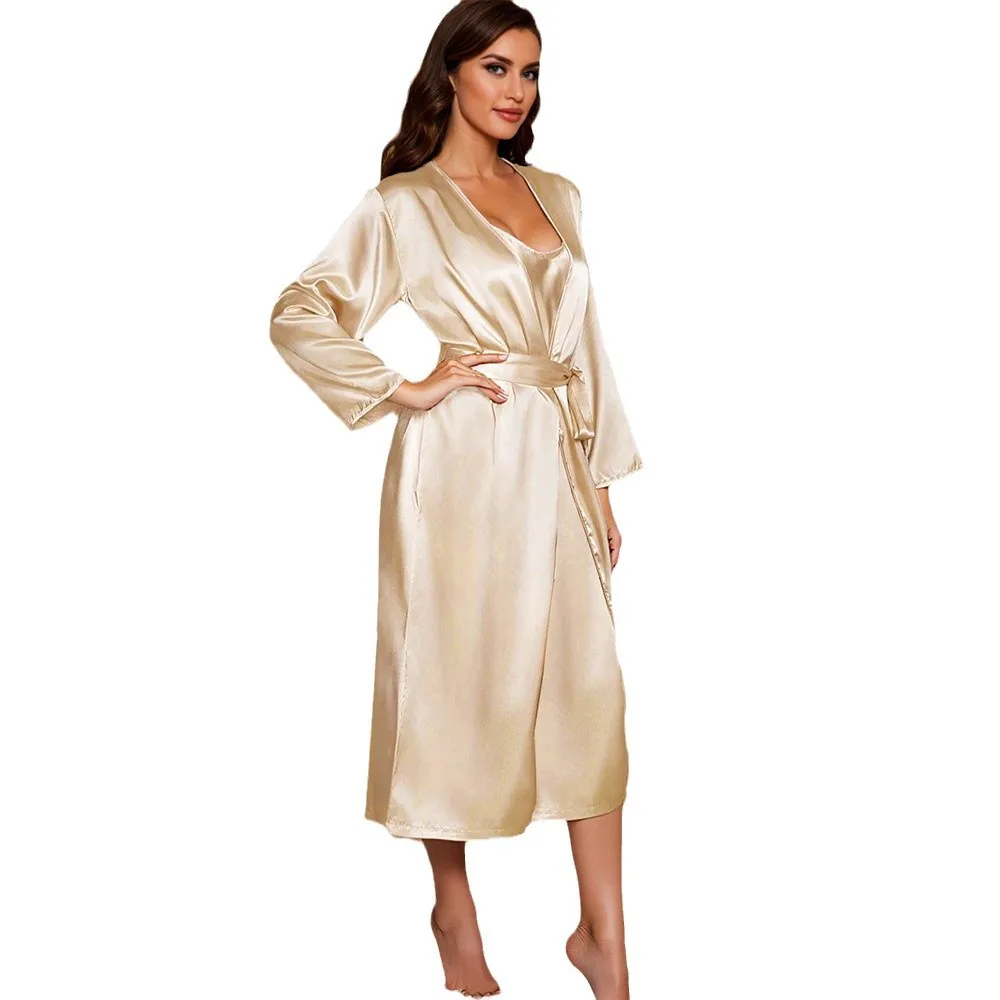 

Luxury Bride Wedding Robe Set 2PCS Women Nighty & robe Suit Sexy Long Bathrobe Dressing Gown New Sleepwear Loose Silky Home Wear