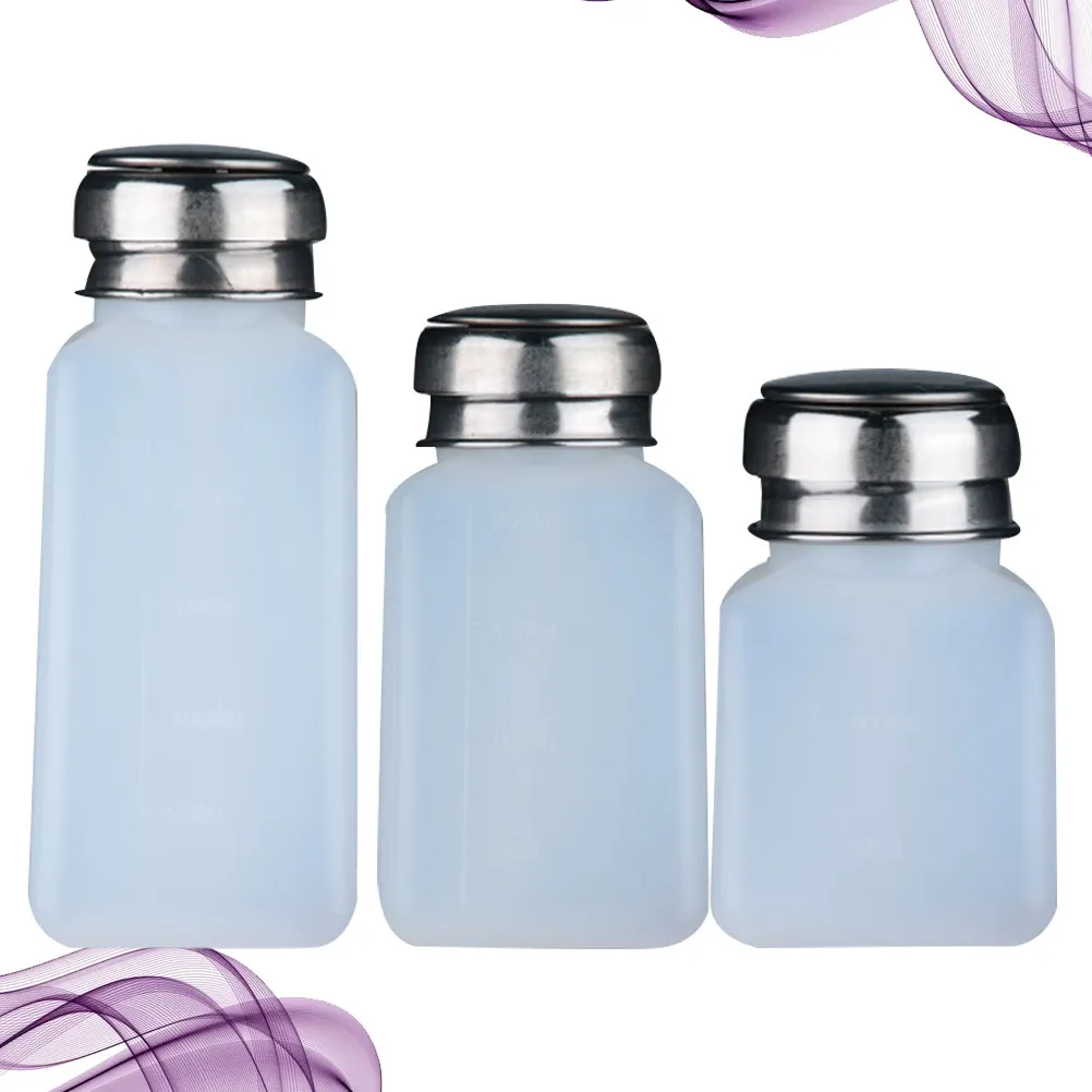 Bouteille distributrice de dissolvant pour vernis à ongles, 3 pièces, avec bouchon à pression verrouillable, conteneur à pompe anti-fuite pour utilisation en déplacement, sous-emballage