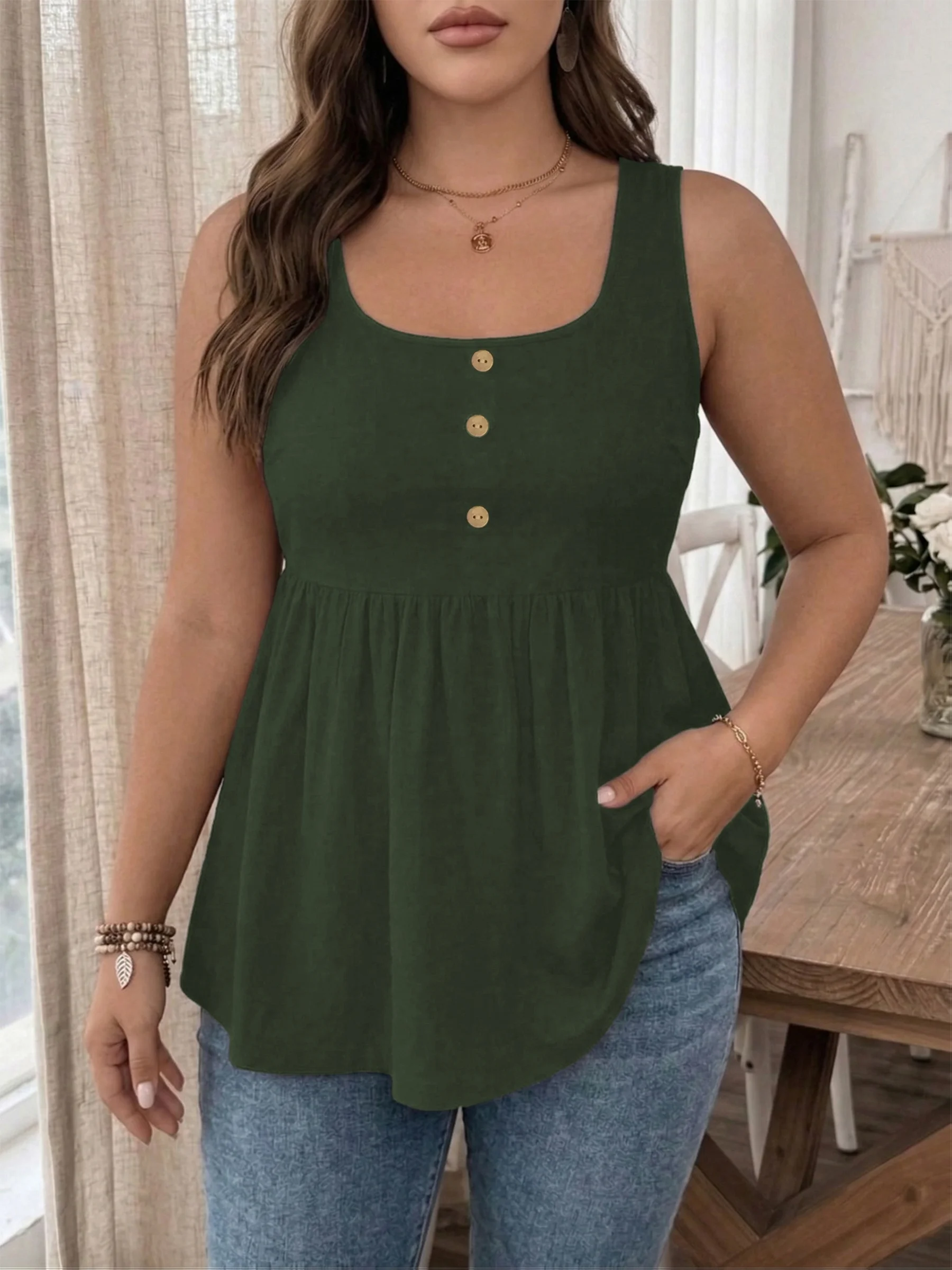 Stilvolles Plus-Size Damen-Tanktop mit Knopfdetails für mühelosen Mode-Look – Detail 15