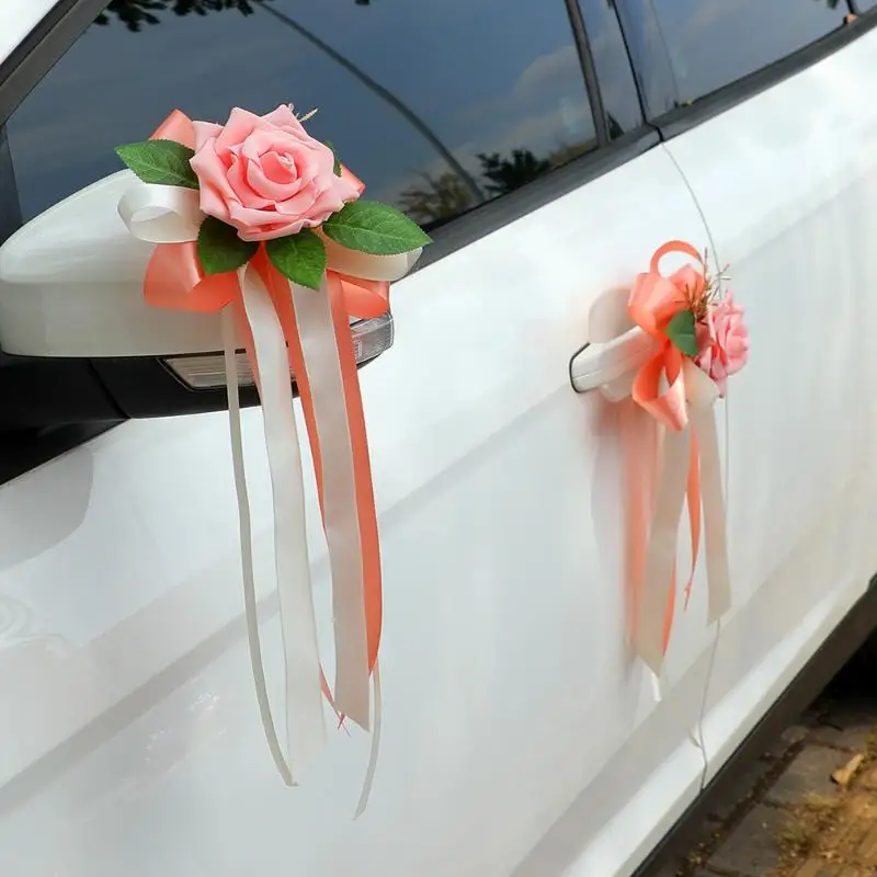 Wedding Car Mirror Flower Decor 1Pcs Retro Bow Handle Decoration for Bridal Vehicle Door Handle Wedding Party