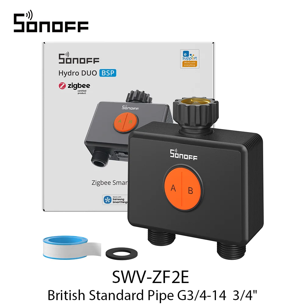 SONOFF Hydro DUO Zweikanaliges Zigbee Smart-Wasserventil mit Durchflussmesser, Messinganschluss, saisonaler Wassereinsparung, App-Leck- und Frostwarnung