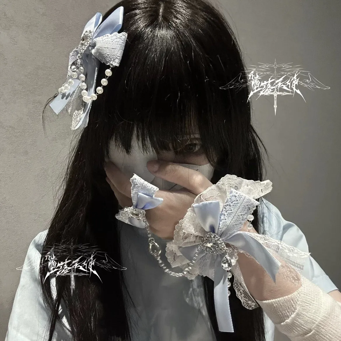 Original Subculture Y2k Cute Bow Rhinestone Chain Lace Hand Sleeve Hand Back Chain Jewelry Making